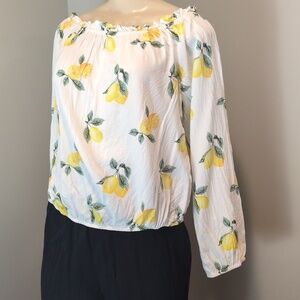 Forever 21+ Plus Sizes Lemon Print Off Shoulder Cropped Rayon Blouse Size 2X